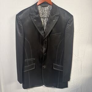 Mecca Mens Blazer 38R Black Contrast Stitch Paisley Lined Y2K Hip Hop Jacket